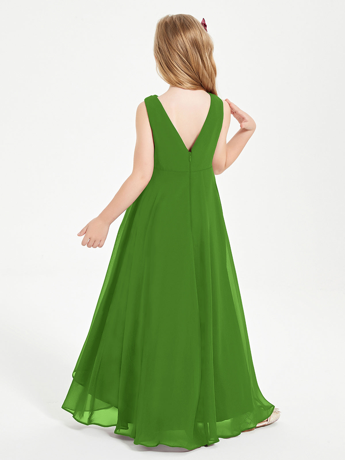 Modern Asymmetrical Cowl Neck Junior Bridesmaid Dresses Moss